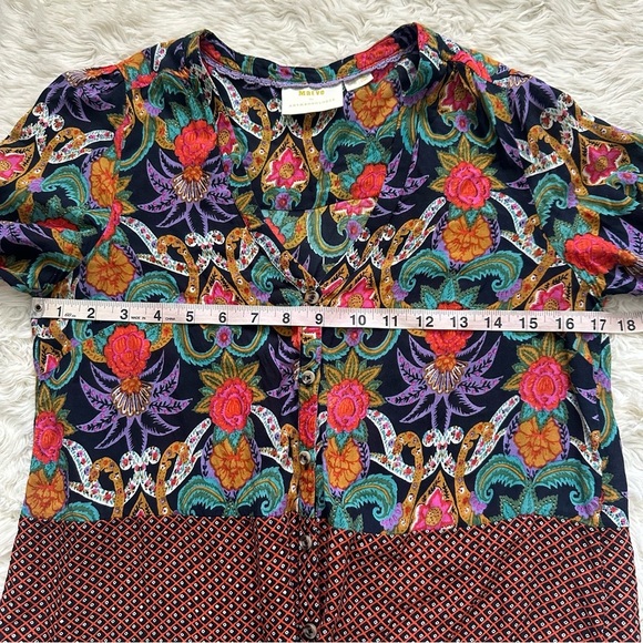 Anthropologie Maeve Top Carter Blouse Button Front Tie Waist 3/4 Sleeve Floral 4 - Picture 10 of 12